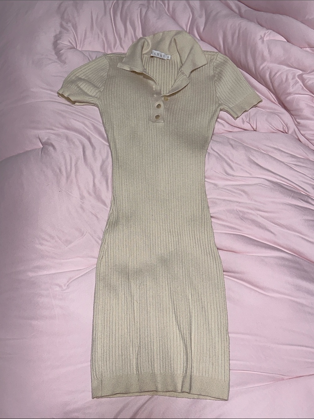 Meshki Cream Ribbed Polo Midi Dress
